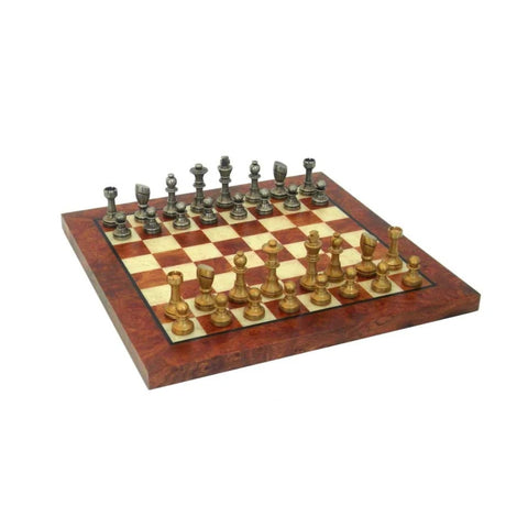 Luxury Solid Brass Chess Set with Elm Wood Chess Board