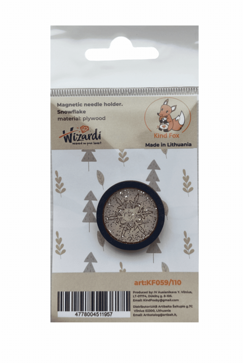 Snowflake Magnetic Needle Minder, 3 x 3 cm Wooden Embroidery Accessory by Kind Fox for Sewing and Crafts