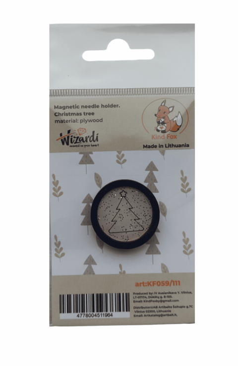 Magnetic Needle Minder Christmas Tree, Wooden Plywood, 3 x 3 cm, for Sewing, Embroidery and Crafts, Kind Fox by Wizardi