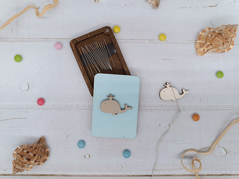 Whale Magnetic Needle Minder for Sewing, Natural Plywood, 3.5 × 2.3 cm, Kind Fox by Wizardi