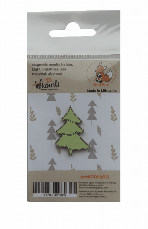 Magnetic Embroidery Needle Minder, Light Christmas Tree, Plywood, 2.5 × 3.5 cm, Kind Fox by Wizardi