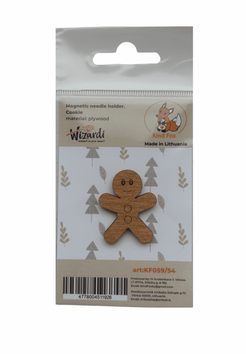 Magnetic Needle Minder for Embroidery, Natural Plywood, Compact 3 x 3.5 cm, Kind Fox by Wizardi Cookie KF059/54