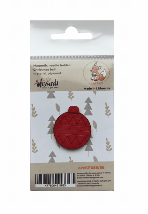 Magnetic Needle Holder for Sewing, Christmas Ornament Motif, Natural Plywood, 3 × 3.5 cm, Kind Fox by Wizardi