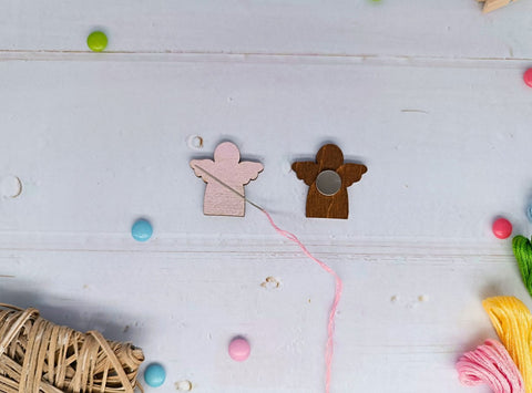 Magnetic Needle Holder for Sewing, Embroidery & Crafts, Pink Angel Design, 3 cm, 3 mm Plywood, Kind Fox by Wizardi