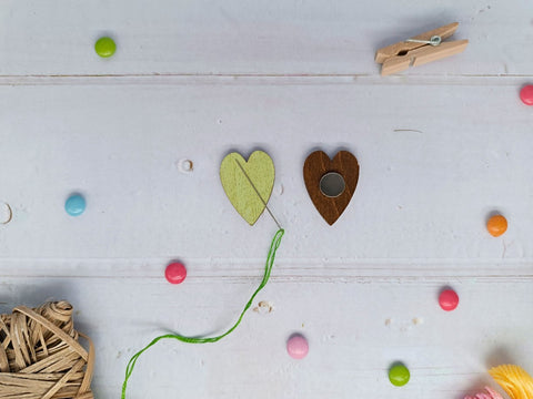 Green Heart Magnetic Needle Minder, 3mm Plywood Needle Holder for Sewing, Embroidery and Cross Stitch, Kind Fox by Wizardi