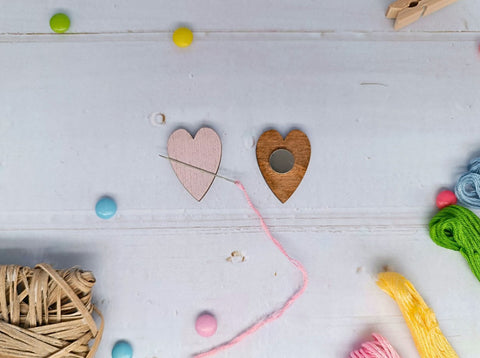 Magnetic Needle Minder for Cross Stitch, Pink Heart, 3mm Plywood, 2.2 x 3cm, Kind Fox by Wizardi