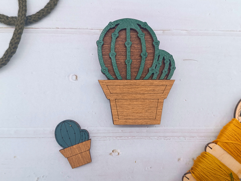 Magnetic Needle Holder for Sewing, Cactus Motif, Lightweight Plywood, 2.5 × 3.5 cm, Kind Fox by Wizardi