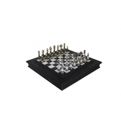 Arabesque Style Chess Pieces with Hand Crafted Marble/Wood Chessboard