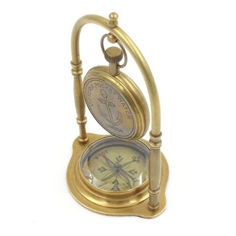 Marine Brass Clock With A Compass On A Sling | NC1880