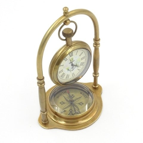 Marine Brass Clock With A Compass On A Sling | NC1880