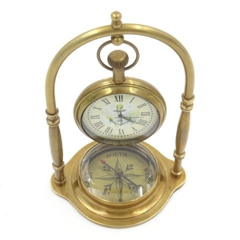 Marine Brass Clock With A Compass On A Sling | NC1880