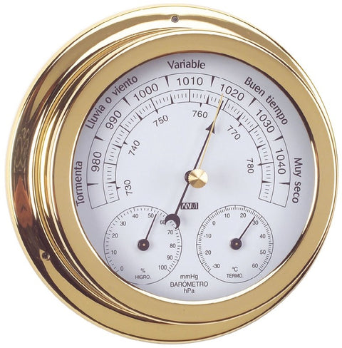 Marine weather station: barometer thermometer hygrometer in brass frame - 32.0370