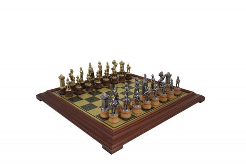 MARY STUART CHESS: Metal & Wood Pieces With Wooden Chessboard In Brass Effect