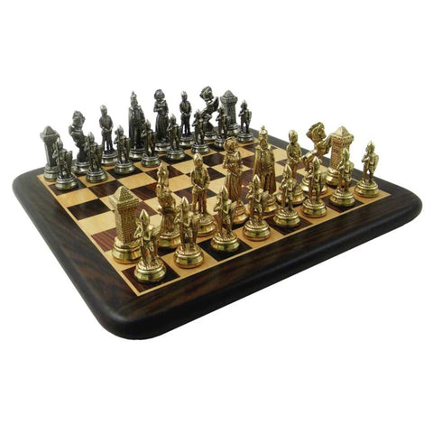 MARY STUART: Metal Chess Set with Rosewood Maple Chessboard