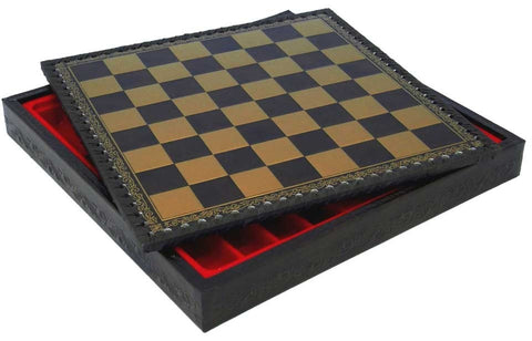 MARY STUART II: Metal Chess Set with Leatherette Chessboard + Checker Set