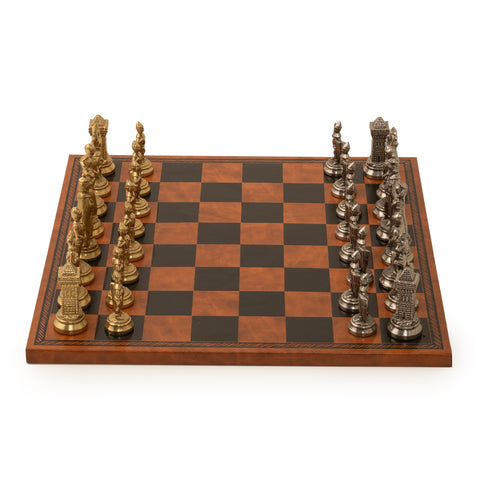 Mary Stuart Metal Chess Set with Leather-like Chessboard