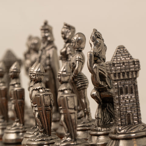 Mary Stuart Metal Chess Set with Leather-like Chessboard