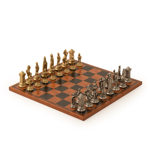 Mary Stuart Metal Chess Set with Leather-like Chessboard