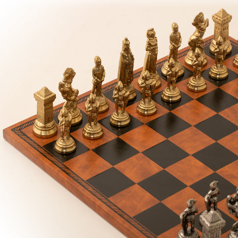 Mary Stuart Metal Chess Set with Leather-like Chessboard