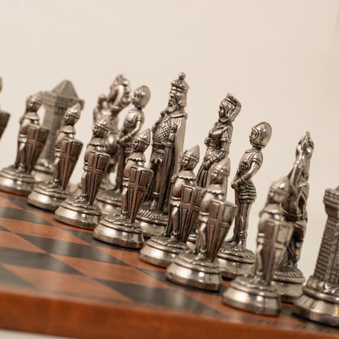 Mary Stuart Metal Chess Set with Leather-like Chessboard