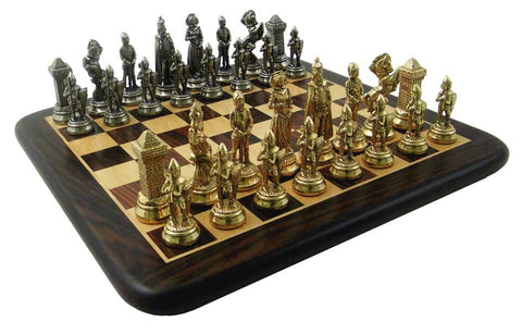 MARY STUART: Metal Chess Set with Rosewood Maple Chessboard