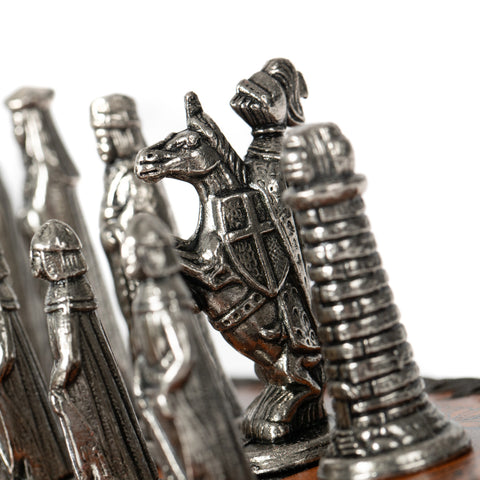 Medieval Style Metal Chess Set With Beautiful Leatherlike Box