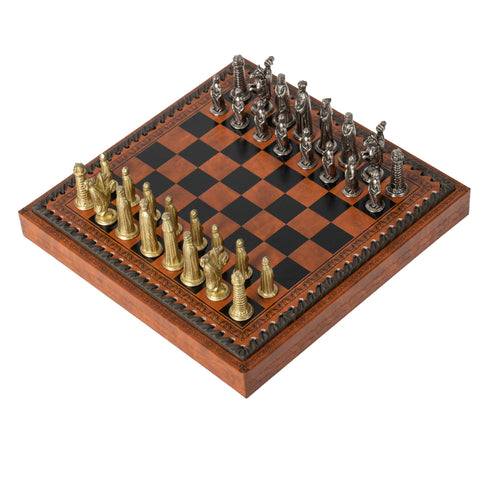 Medieval Style Metal Chess Set With Beautiful Leatherlike Box