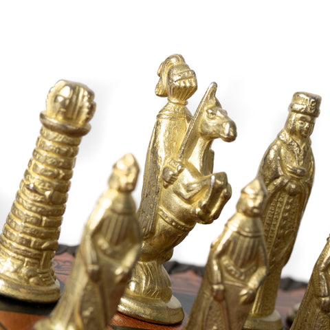 Medieval Style Metal Chess Set With Beautiful Leatherlike Box