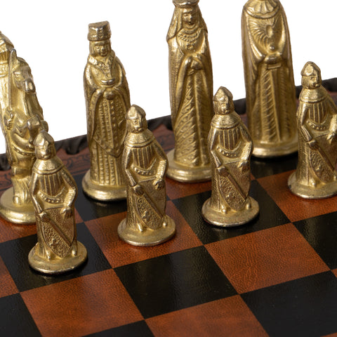 Medieval Style Metal Chess Set With Beautiful Leatherlike Box