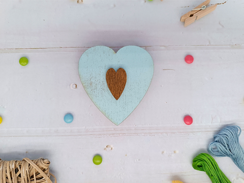 Wooden Needle Holder with Blue Heart, Sewing and Knitting Needle Organizer, 6.5 x 7 cm, Kind Fox by Wizardi