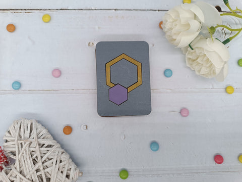 Wooden Needle Case, Purple Hexagon, 5 x 7 cm, Kind Fox by Wizardi, Sewing Needle Organizer, Plywood Case