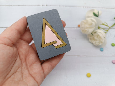 Wooden Needle Case with Pink Triangle Design, 5 x 7 cm, 3 mm Plywood, Sewing and Knitting Storage, Kind Fox by Wizardi