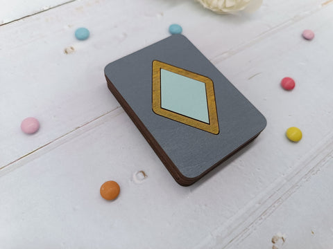 Wooden Needle Case with Turquoise Diamond Pattern, 5 x 7 cm Plywood Sewing Notions Holder by Kind Fox by Wizardi