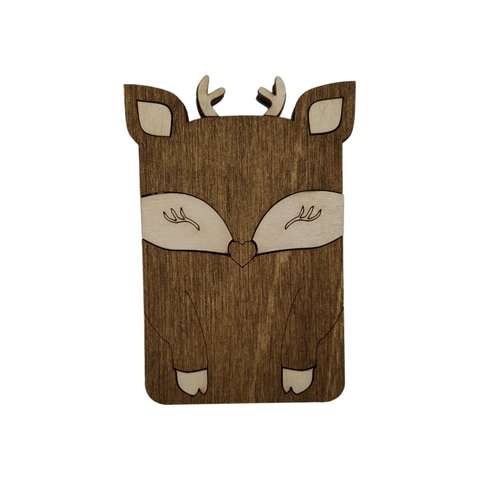 Wooden Sewing Needle and Thread Case, Deer Design, 3 mm Plywood, 5.5 x 8 cm, Kind Fox by Wizardi KF056/10
