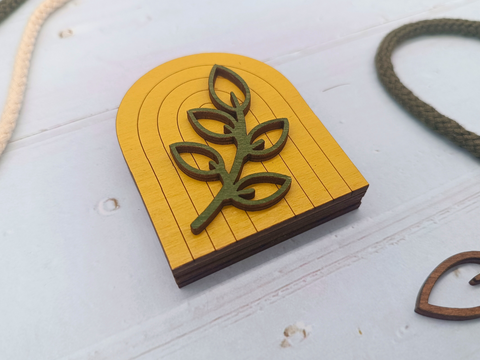 Wooden Needle Case with Boho Yellow Decor, 3mm Plywood, 6 x 7 cm, Sewing Accessory Holder, Kind Fox by Wizardi