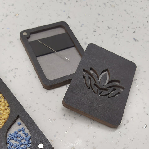 Gray Pattern Sewing Needle Case, 3mm Plywood, Compact 5 x 7 cm Storage Box, Kind Fox by Wizardi