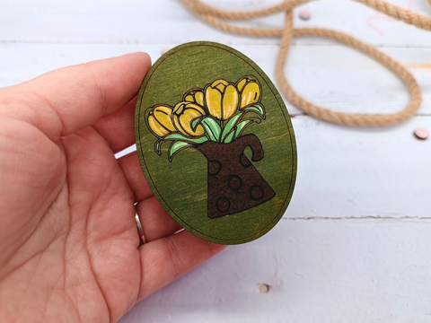 Wooden Needle Case with Tulip Motif, Compact 6 x 8 cm Plywood Sewing Accessories Organizer, Kind Fox by Wizardi