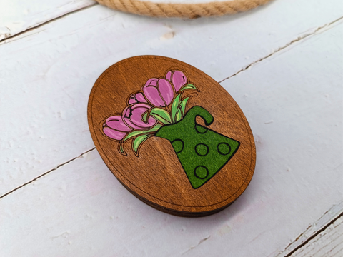 Wooden Sewing Needle Case with Tulip Motif, Plywood Needle Holder, 6 x 8 cm, Kind Fox by Wizardi