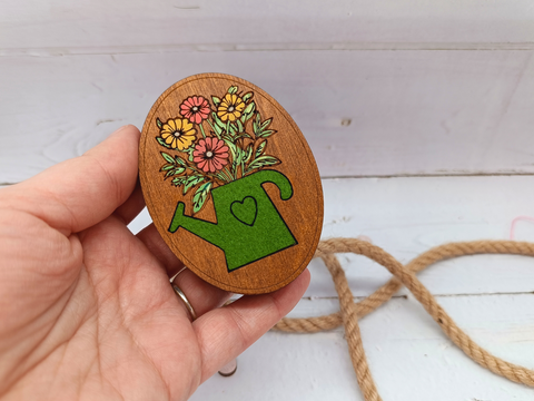 Wooden Needle Case with Floral Motif, 6 x 8 cm Plywood Sewing Accessory, Kind Fox by Wizardi, KF056/121P