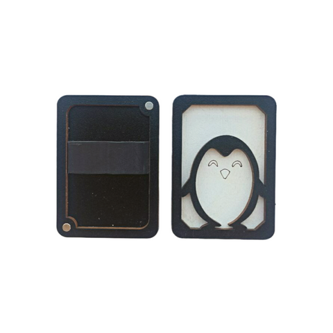 Wooden Needle Case with Penguin Design, 3 mm Plywood, Natural Wood, 5 x 7 cm, Sewing and Embroidery Storage, Kind Fox by Wizardi