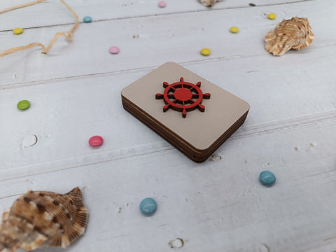 Wooden Steering Wheel Needle Case for Sewing Needles, 5 x 7 cm, 3 mm Plywood, Kind Fox by Wizardi