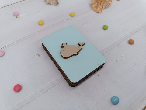 Wooden Needle Box, Whale-Shaped Sewing Needle Case, 3mm Plywood, Natural Wood, 5 x 7 cm, Kind Fox by Wizardi