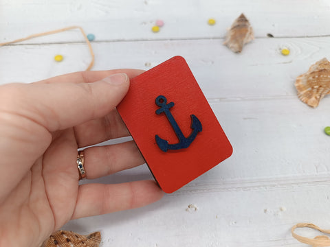 Wooden Needle Case with Anchor, 5 × 7 cm Sewing and Knitting Notions Holder, Kind Fox by Wizardi Plywood Craft Organizer