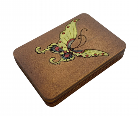 Hand-Painted Wooden Sewing Needle Case with Butterfly Design, 3 mm Plywood, 5 x 7 cm, Kind Fox by Wizardi