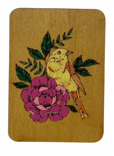 Hand-Painted Wooden Needle Case with Bird Motif, 5 x 7 cm Sewing Accessory, Kind Fox by Wizardi, Plywood, Handmade