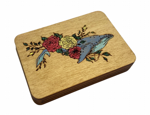 Wooden Sewing Needle Case, Whale Shape, 3 mm Plywood, 5 x 7 cm, Natural Wood, Kind Fox by Wizardi