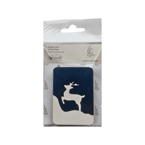 Wooden Needle Case with Winter Deer Motif, Kind Fox by Wizardi, 5 x 7 cm, 3 mm Plywood Sewing Accessory