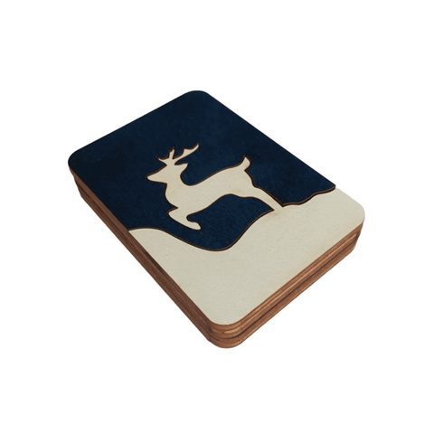 Wooden Needle Case with Winter Deer Motif, Kind Fox by Wizardi, 5 x 7 cm, 3 mm Plywood Sewing Accessory