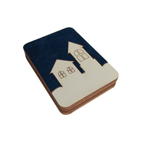 Wooden Needle Case with Winter Houses Motif, Kind Fox by Wizardi, 5 x 7 cm, 3 mm Plywood