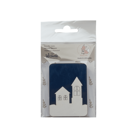 Wooden Needle Case with Winter Houses Motif, Kind Fox by Wizardi, 5 x 7 cm, 3 mm Plywood